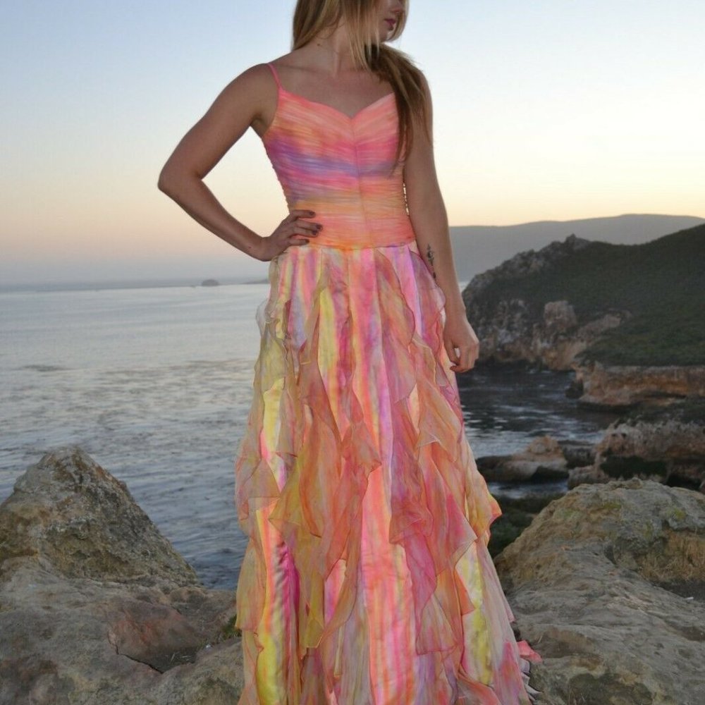 New Bohemian Prom Wedding Dress formal Gala Gown Pink yellow orange purple 6 8 M - Picture 5 of 16